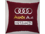 Подушки в машину с логотипом Ауди А4 бордовая, аксессуар для автомобиля Audi A4