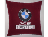 Подушки в машину с логотипом БМВ X5 бордовая, аксессуар для автомобиля BMW X5