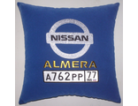 подушки в машину с логотипом Ниссан Альмера синяя, аксессуар для автомобиля Nissan Almera