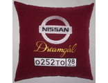 подушки в машину с логотипом Ниссан бордовая, аксессуар для автомобиля Nissan
