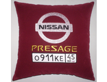 подушки в машину с логотипом Ниссан Пресаж бордовая, аксессуар для автомобиля Nissan Presage